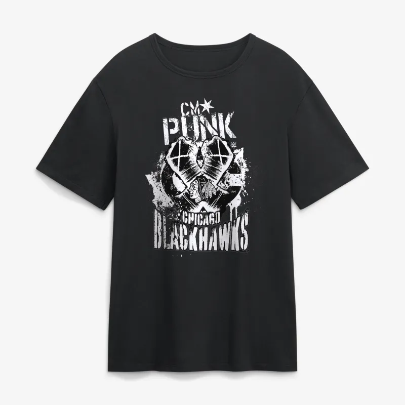Men's Fanatics Black CM Punk x Chicago Blackhawks T-Shirt sold by WWE
