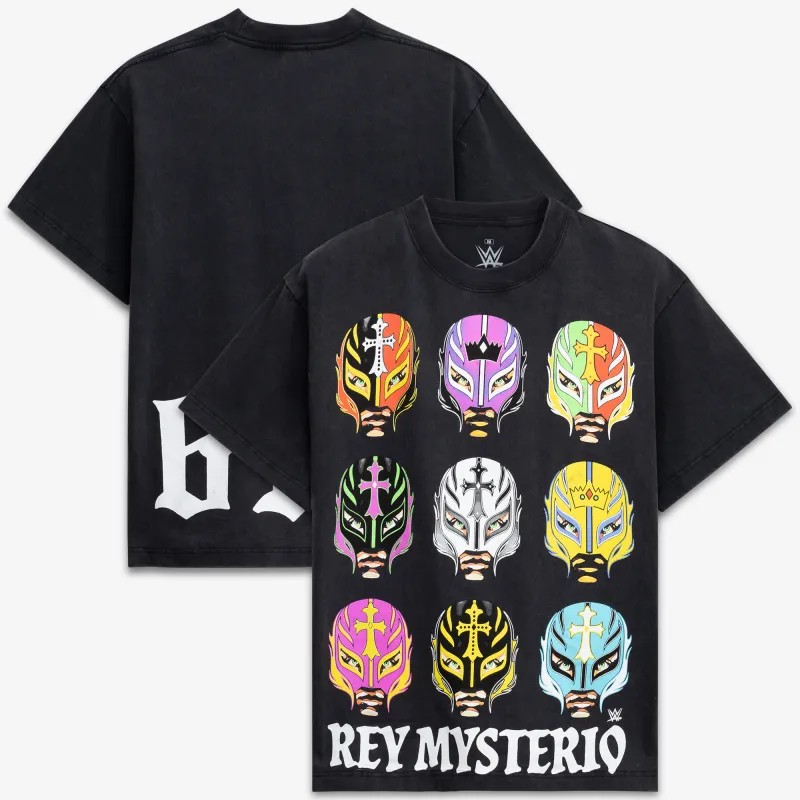 Men's Ripple Junction Black Rey Mysterio Masks Graphic T-Shirt made by Ripple Junction