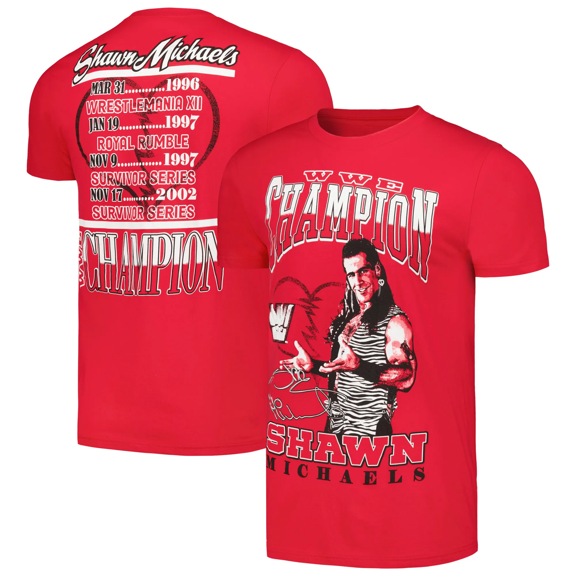 Men's Ripple Junction Shawn Michaels Red WWE World Champion Graphic T-Shirt sold by WWE