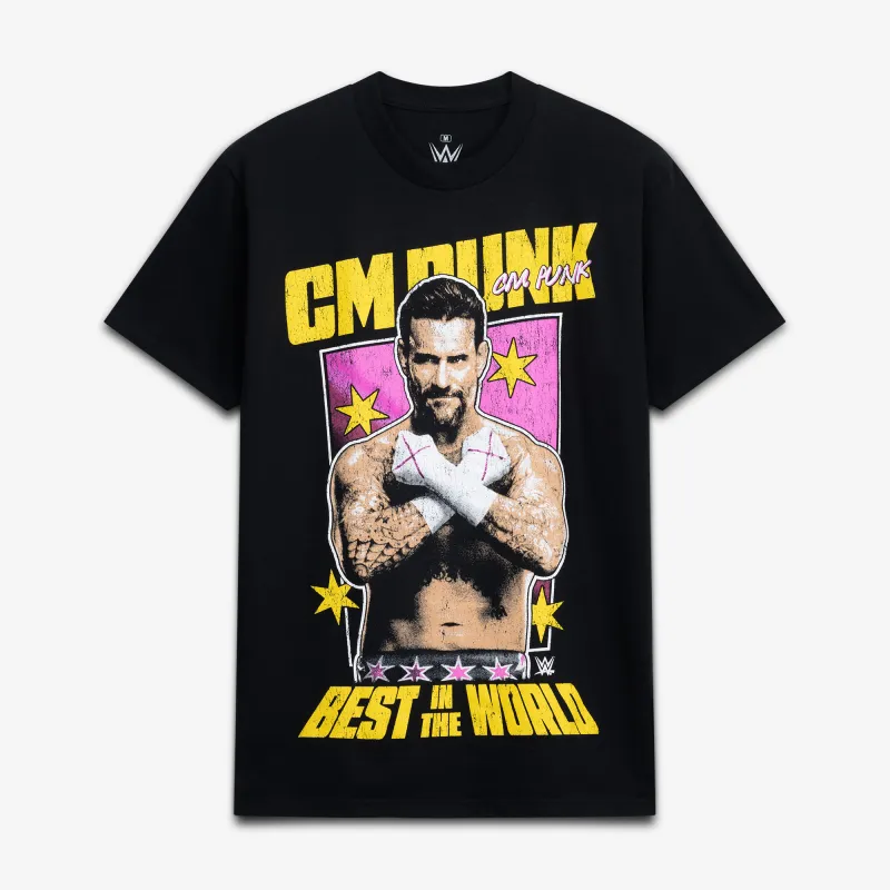 Men's Ripple Junction Black CM Punk Vintage Best in the World Graphic T-Shirt made by Ripple Junction