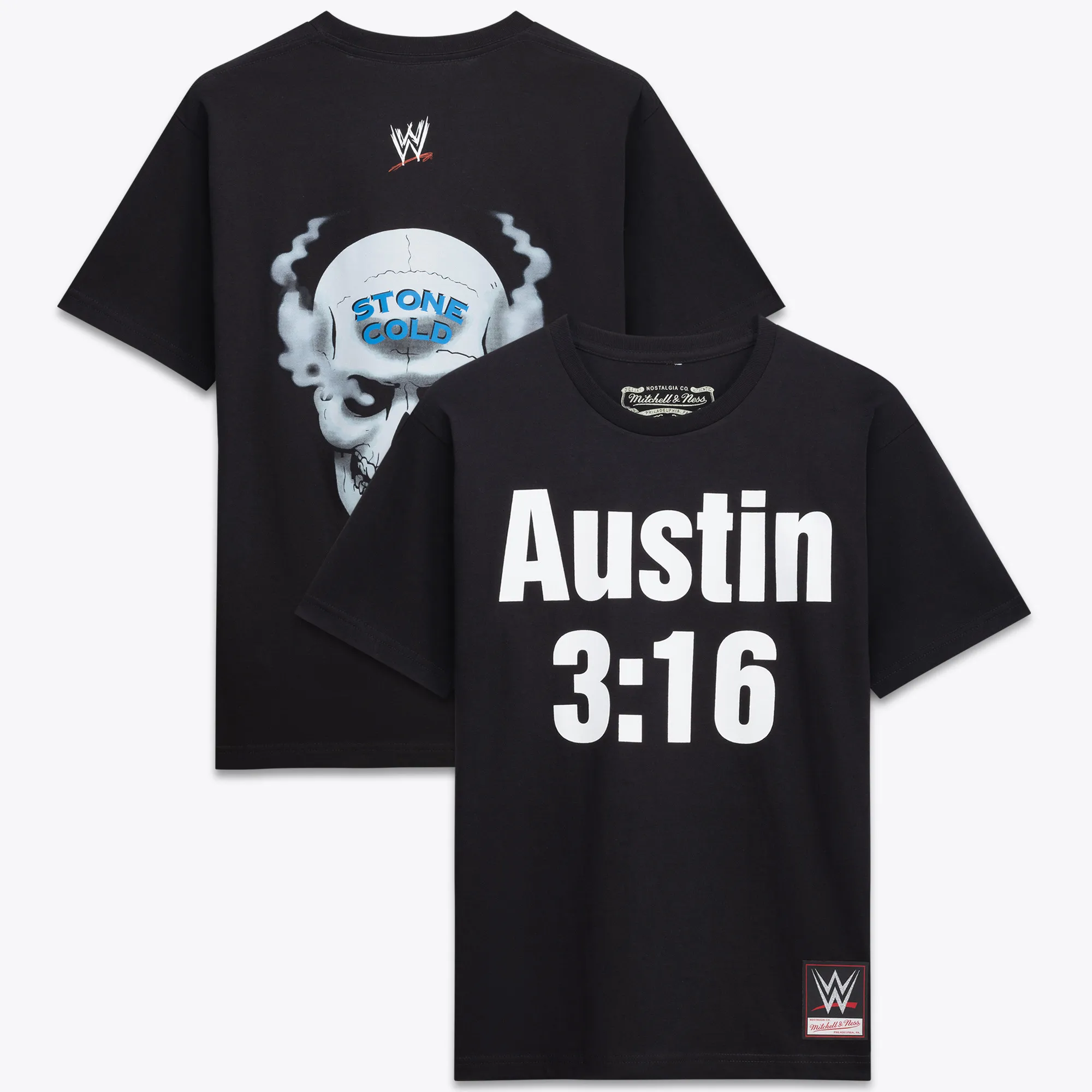 Men's Mitchell & Ness Black "Stone Cold" Steve Austin Replica T-Shirt sold by WWE