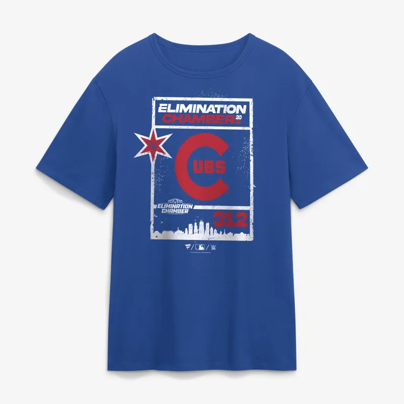 Men's Royal WWE x Chicago Cubs Elimination Chamber 2026 T-Shirt made by Fanatics