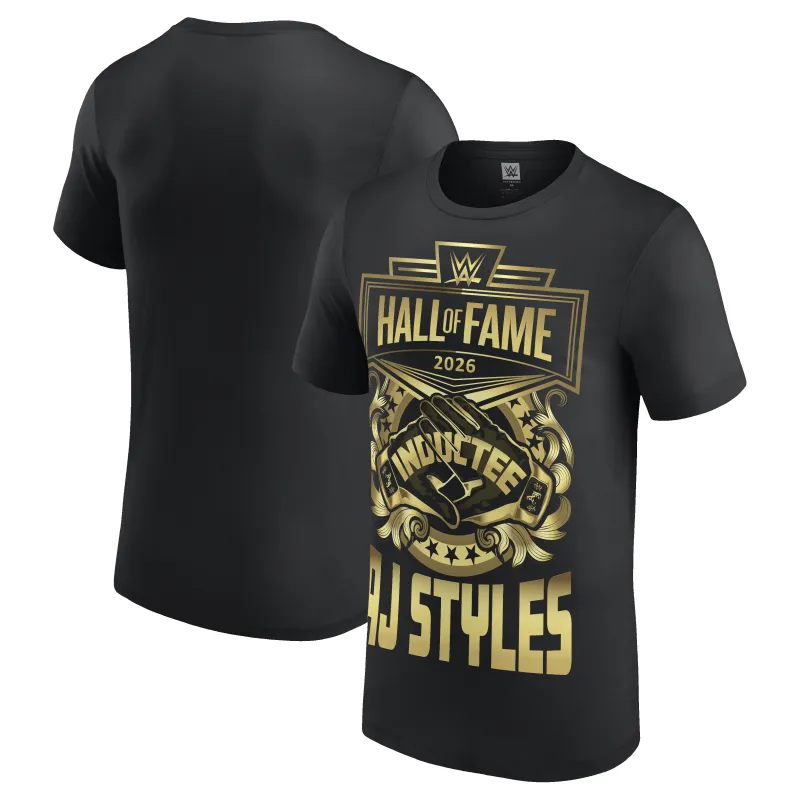 Men's Black AJ Styles WWE Hall of Fame 2026 Inductee T-Shirt sold by WWE
