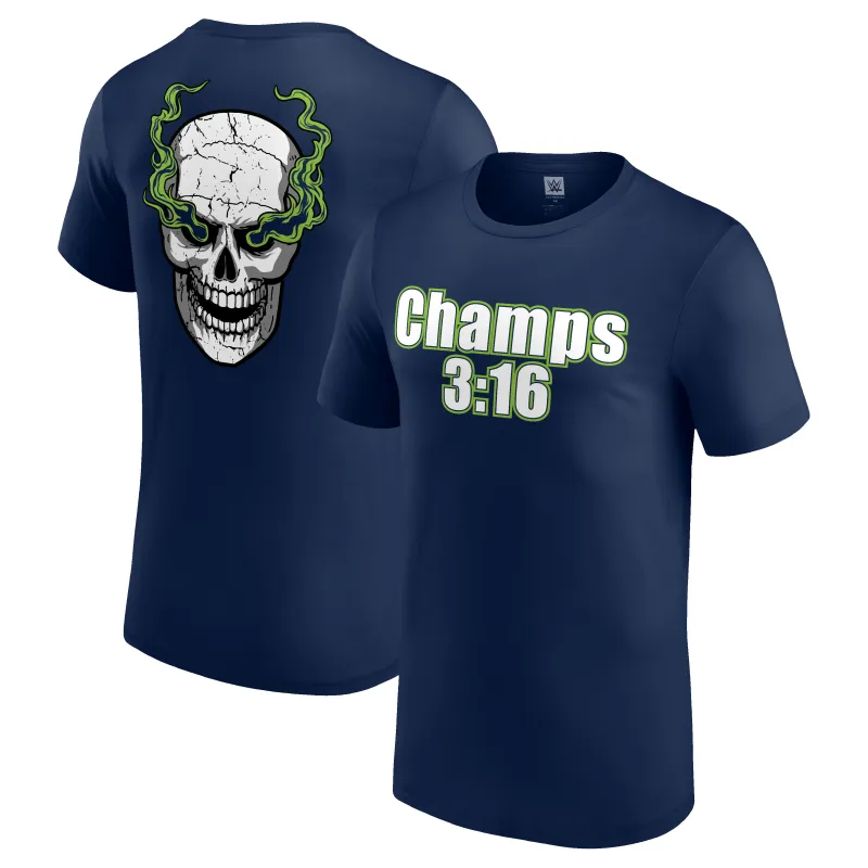 Men's Navy "Stone Cold" Steve Austin Champs 3:16 T-Shirt made by WWE