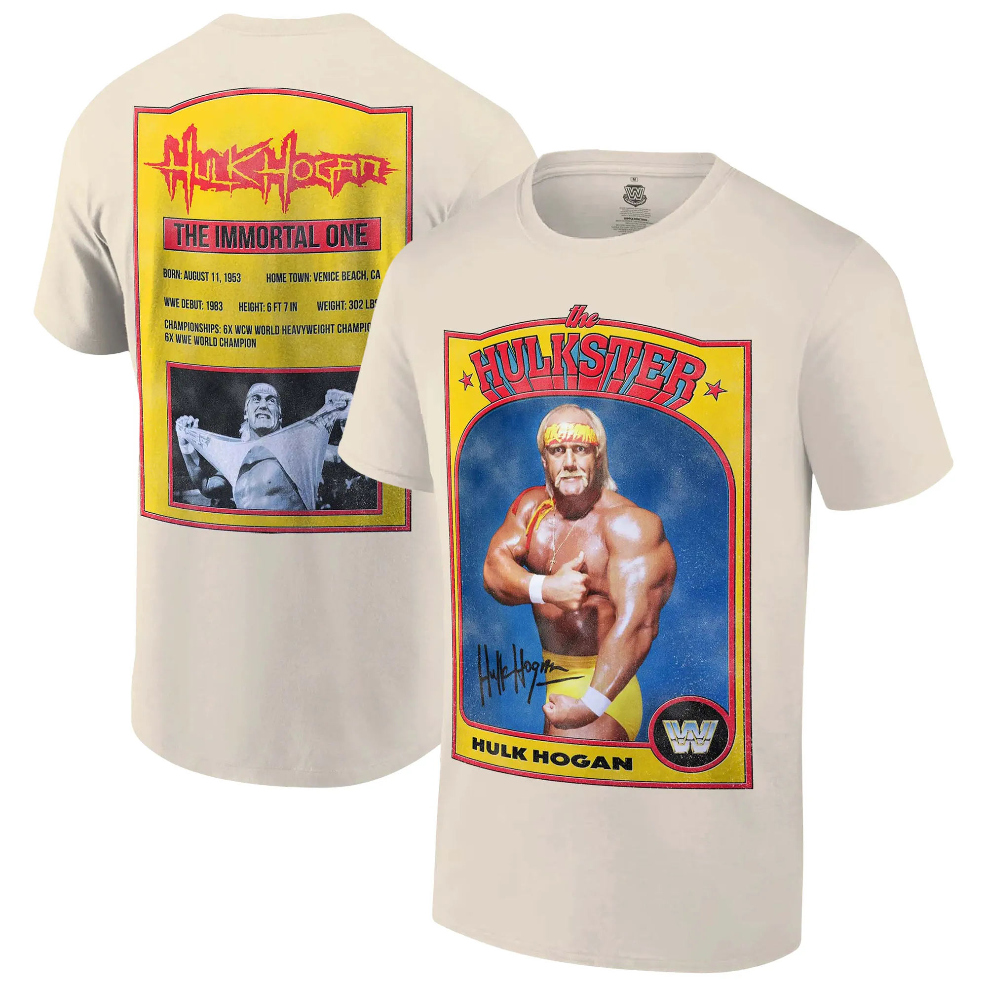 Men's Ripple Junction Tan Hulk Hogan Hulkster Vintage Sports Card T-Shirt sold by WWE