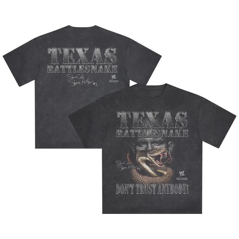 Men's  Black "Stone Cold" Steve Austin Rattlesnake Snow Wash T-Shirt made by WWE
