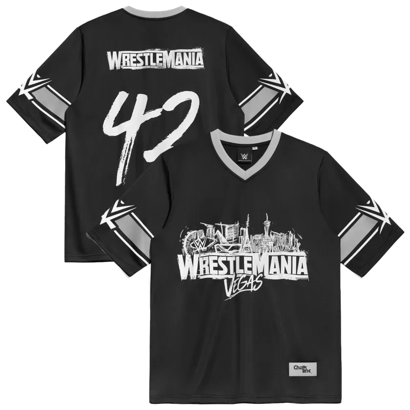 Men's Chalk Line Black WrestleMania 42 Vegas Football Fashion Jersey made by WWE