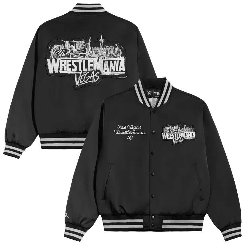 Men's Chalk Line  Black WrestleMania 42 Vegas Full-Snap Quilted Satin Jacket made by WWE