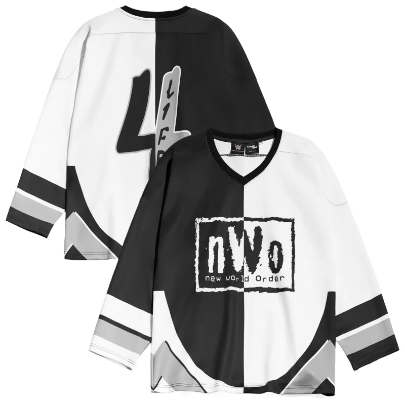 Men's Chalk Line Black/White nWo Split Hockey Jersey made by WWE