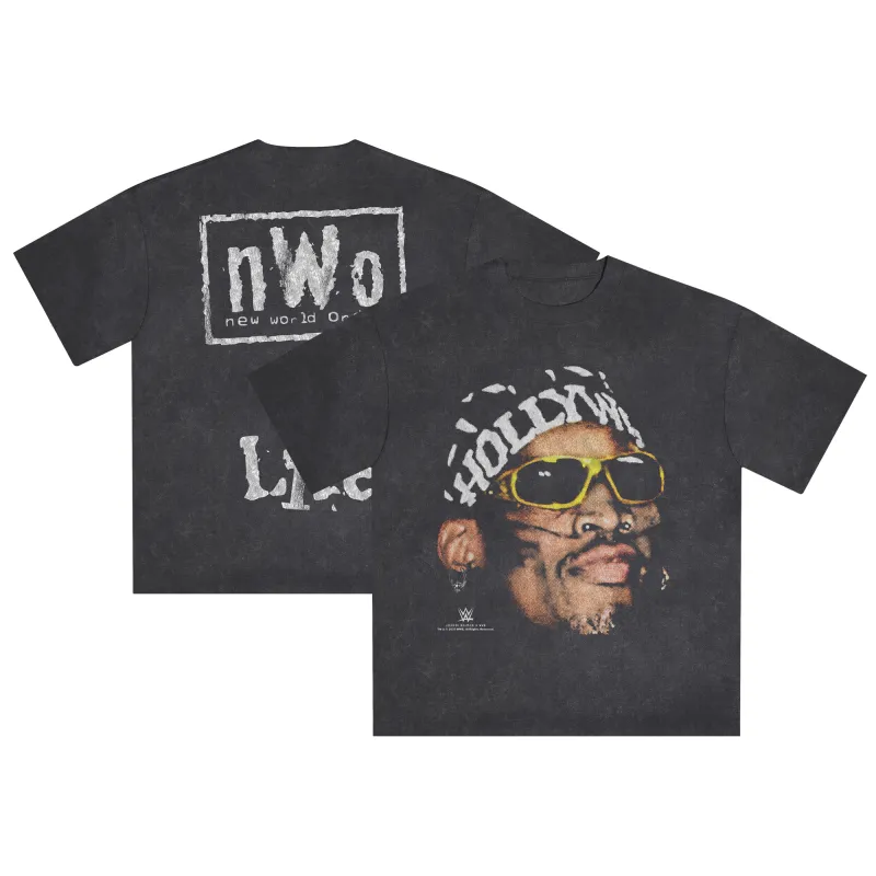 Men's Heather Black Dennis Rodman Bandana Snow Wash T-Shirt made by WWE