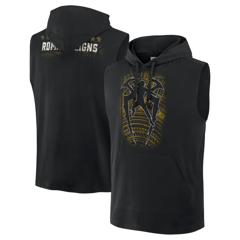 Men's Black Roman Reigns Tribal Logo Sleeveless Hoodie made by WWE