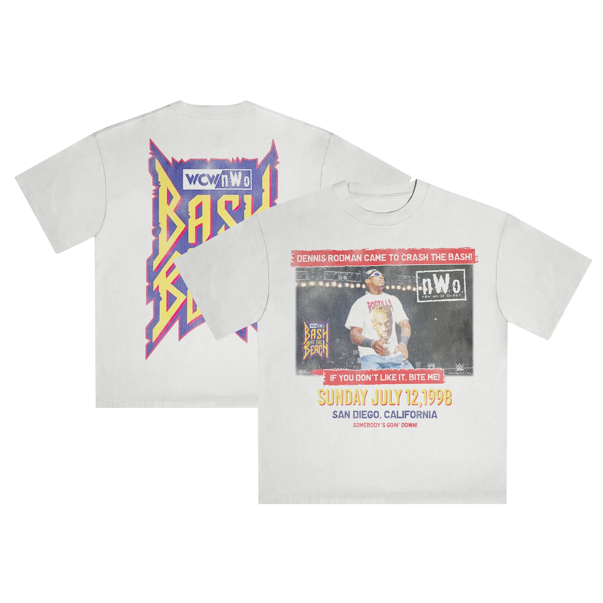 Men's White Dennis Rodman Bash At The Beach 1998 T-Shirt sold by WWE