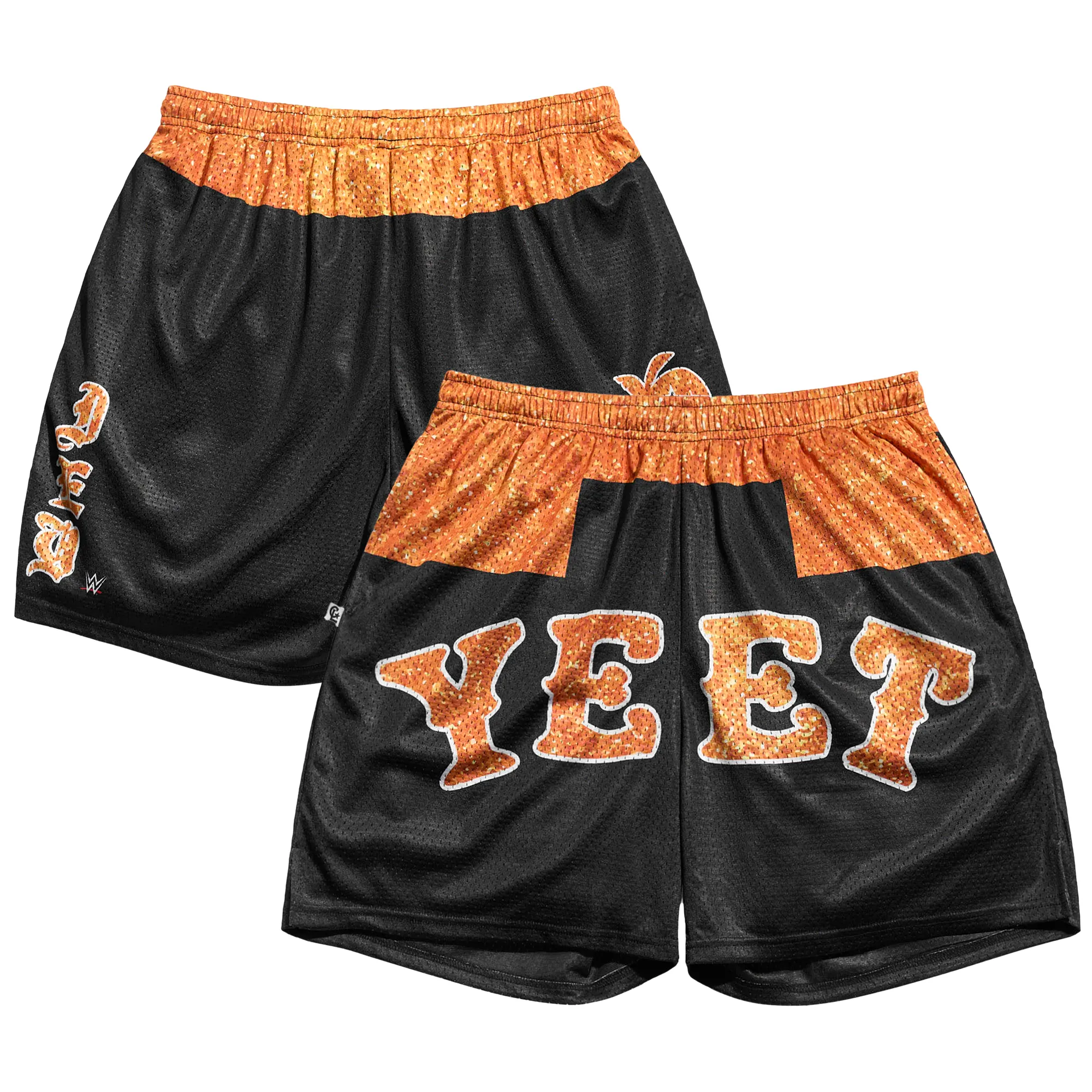Men's Chalk Line Black/Orange Jey Uso Yeet Glitter Retro Shorts sold by WWE