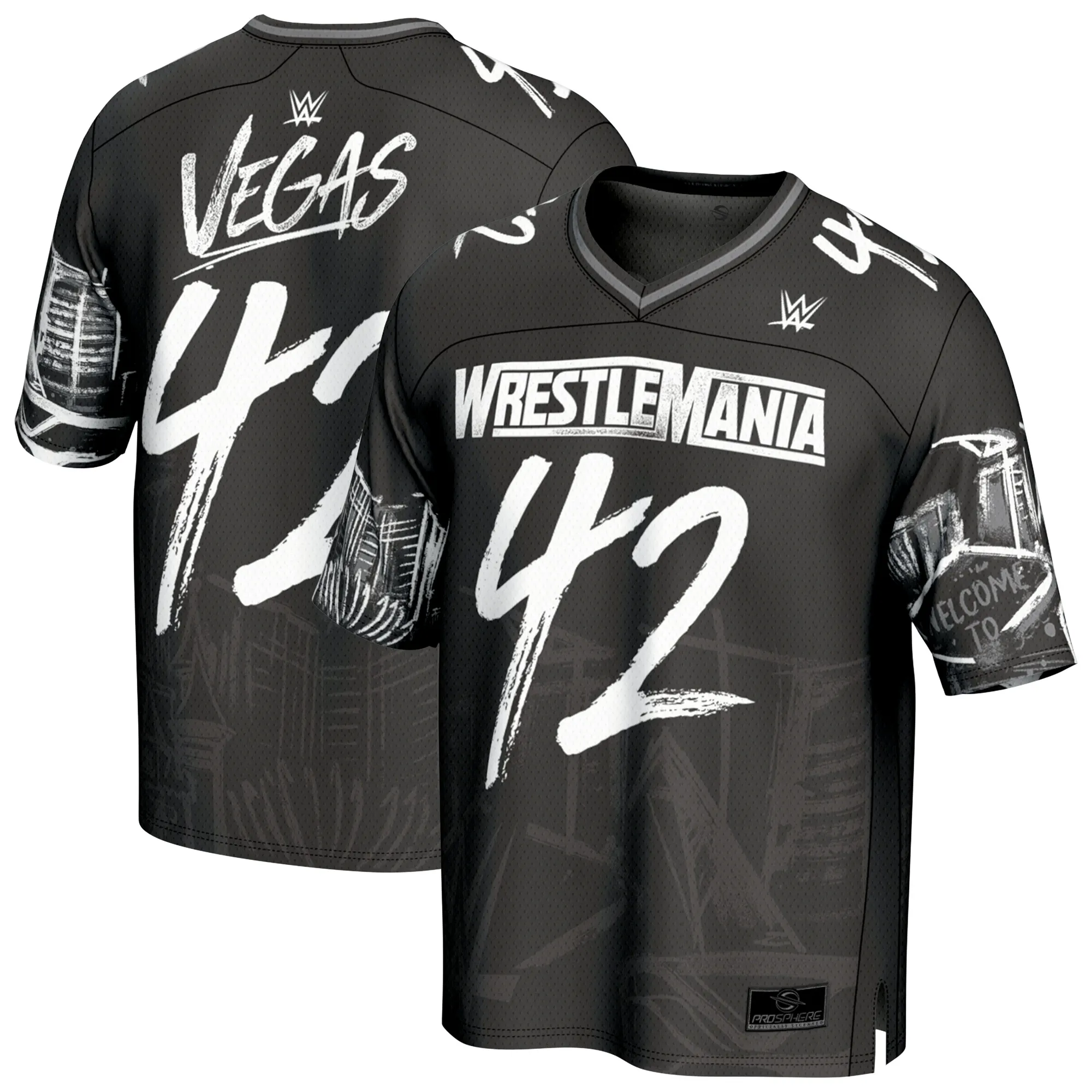 Unisex ProSphere Black WrestleMania 42 Skyline Fashion Football Jersey sold by WWE