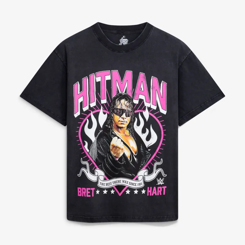Men's Ripple Junction  Black Bret Hart Vintage "Hit Man" Graphic T-Shirt made by Ripple Junction