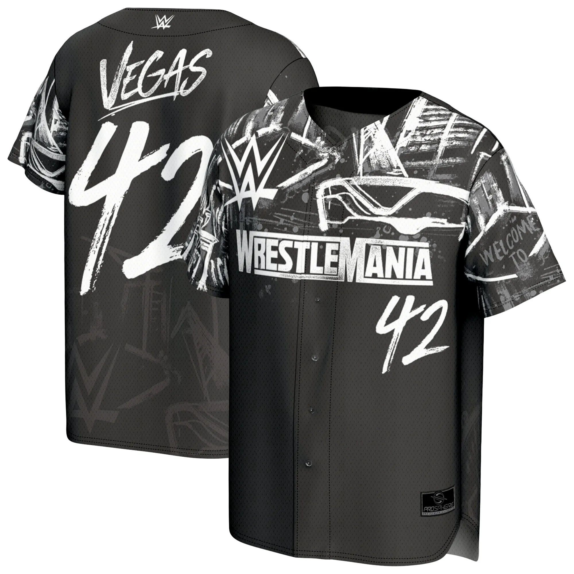 Unisex ProSphere Black WrestleMania 42 Skyline Fashion Baseball Jersey sold by WWE
