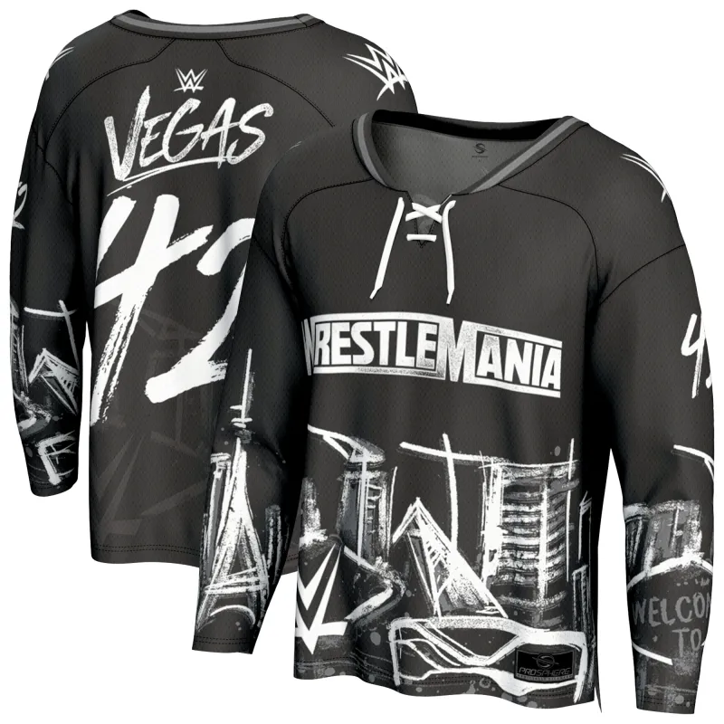 Unisex ProSphere Black WrestleMania 42 Skyline Fashion Hockey Jersey made by WWE
