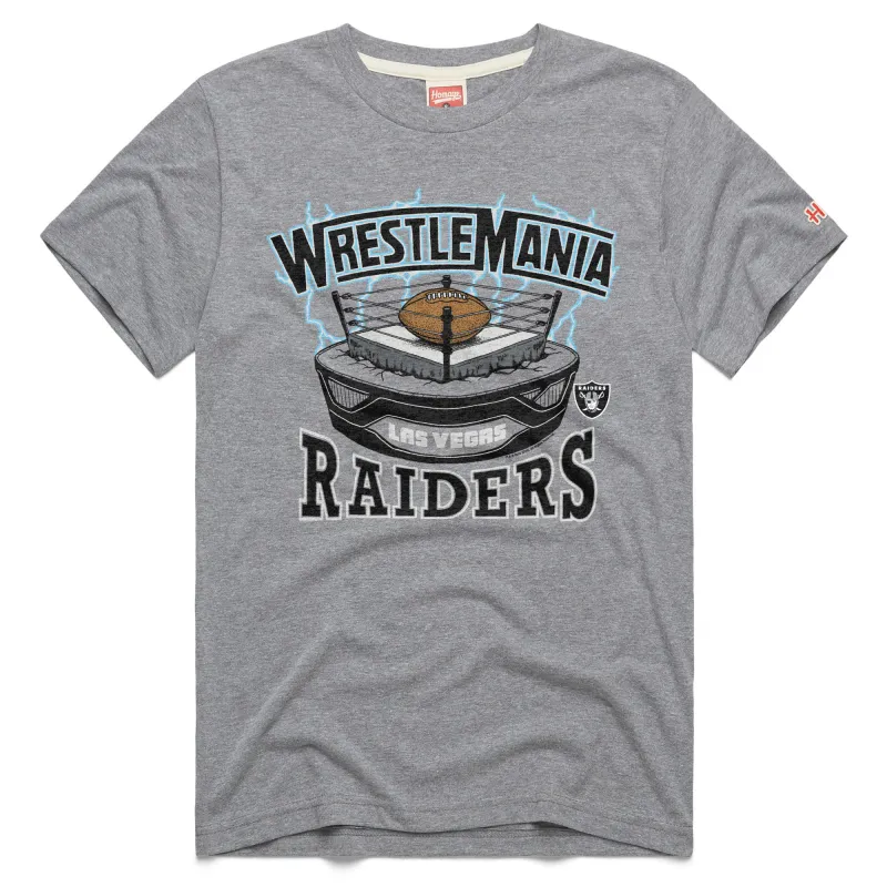Men's Homage Gray WrestleMania x Las Vegas Raiders Tri-Blend T-Shirt made by HOMAGE