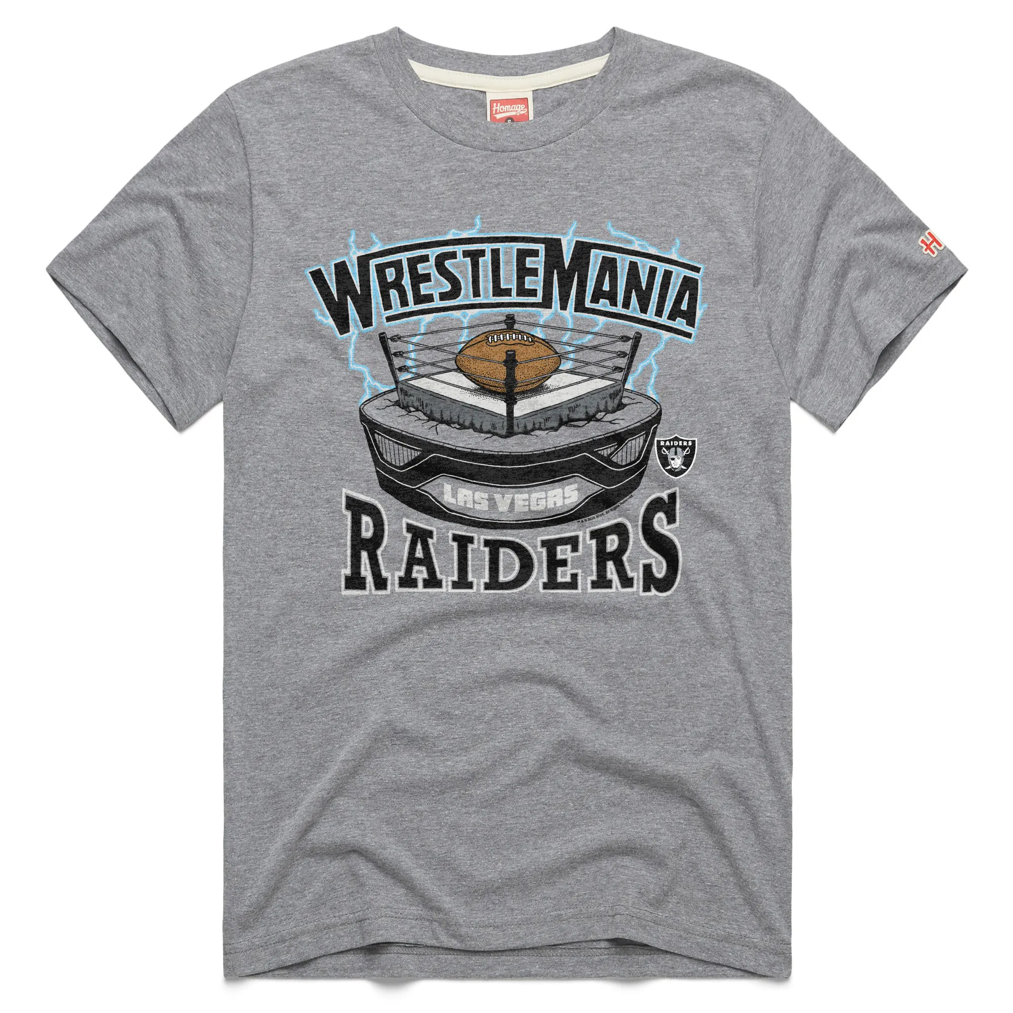 Men's Homage Gray WrestleMania x Las Vegas Raiders Tri-Blend T-Shirt sold by WWE