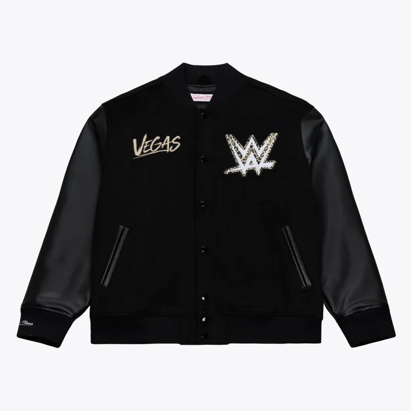 Men's Mitchell & Ness Black WrestleMania 42 Letterman Full-Snap Jacket made by Mitchell & Ness