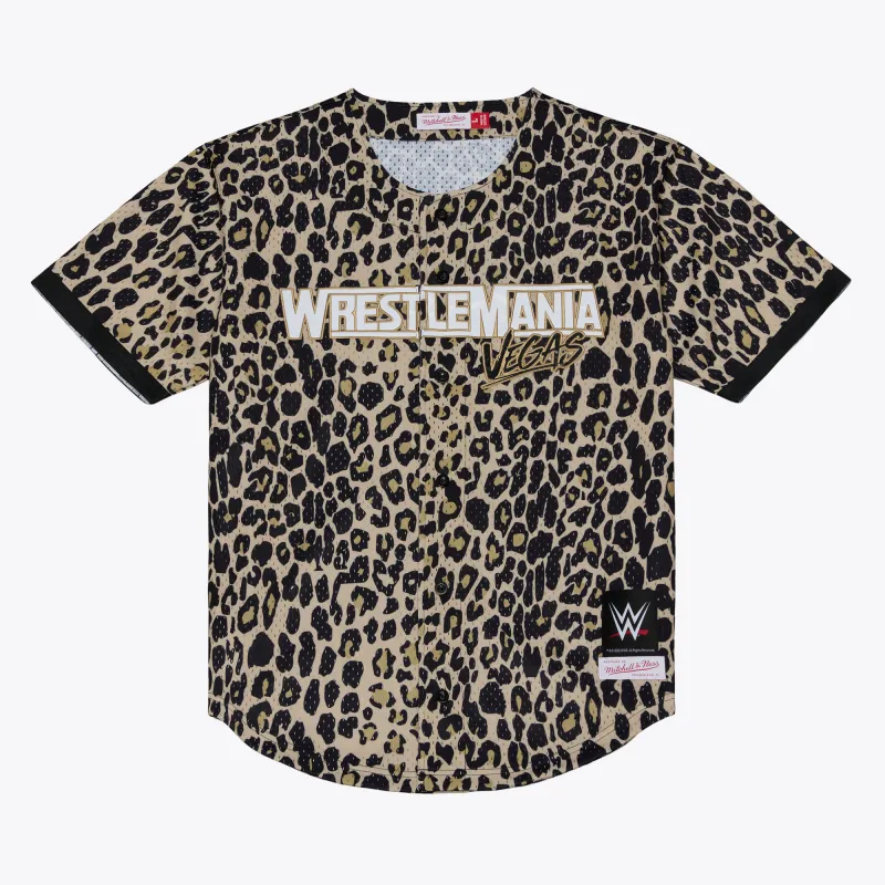 Men's Mitchell & Ness Gold WrestleMania 42 Cheetah Print Batting Practice Jersey made by Mitchell & Ness