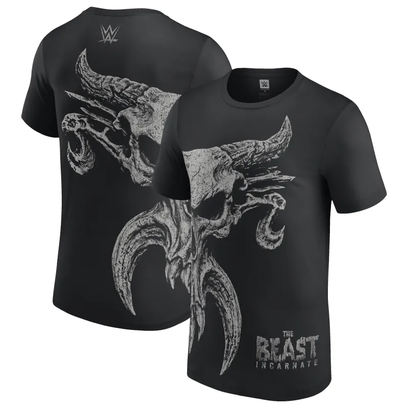 Men's Black Brock Lesnar All Over Skull T-Shirt made by WWE