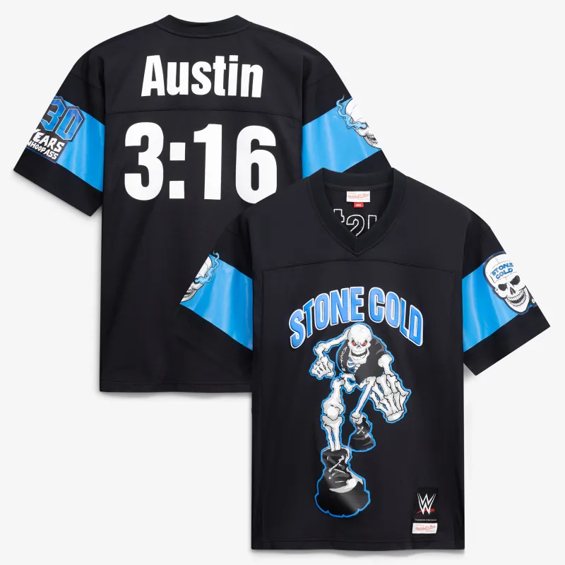 Men's Mitchell & Ness Black "Stone Cold" Steve Austin 3:16 Day Legacy Jersey made by Mitchell & Ness