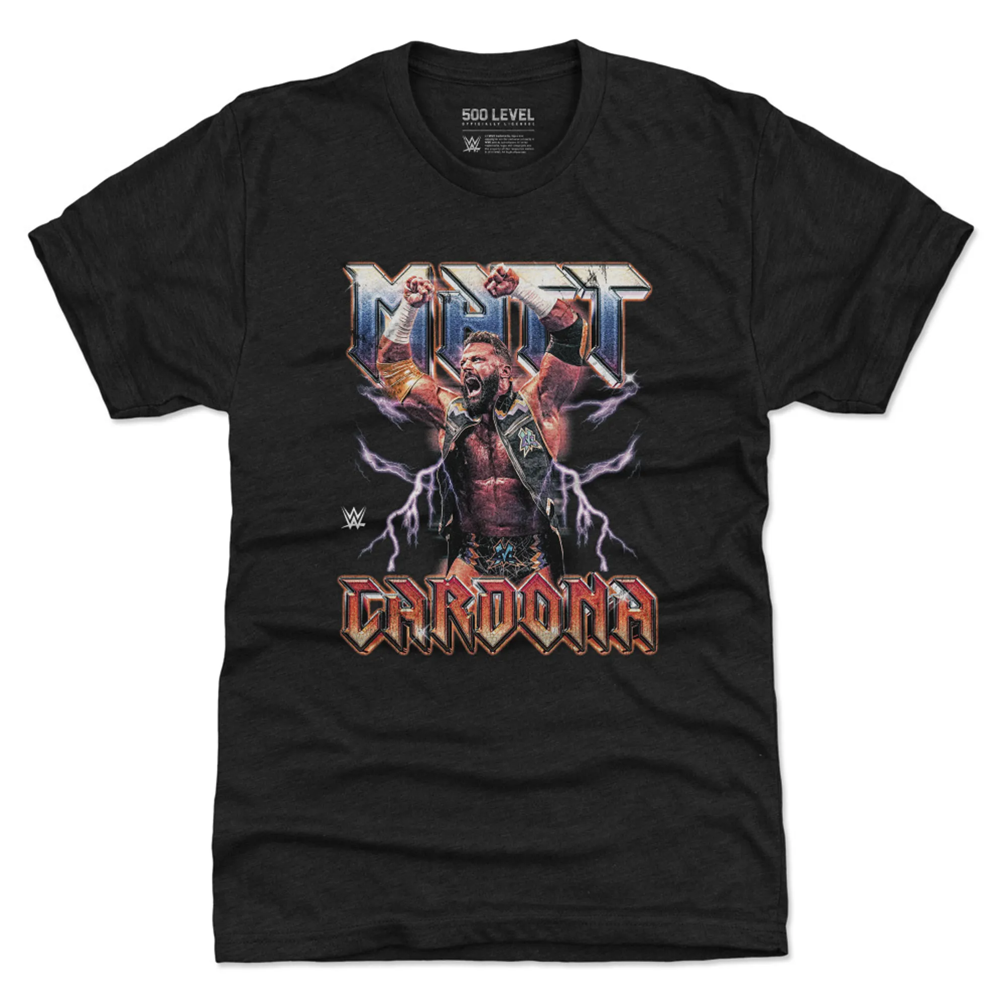 Men's 500 Level Black Matt Cardona Tri-Blend T-Shirt sold by WWE