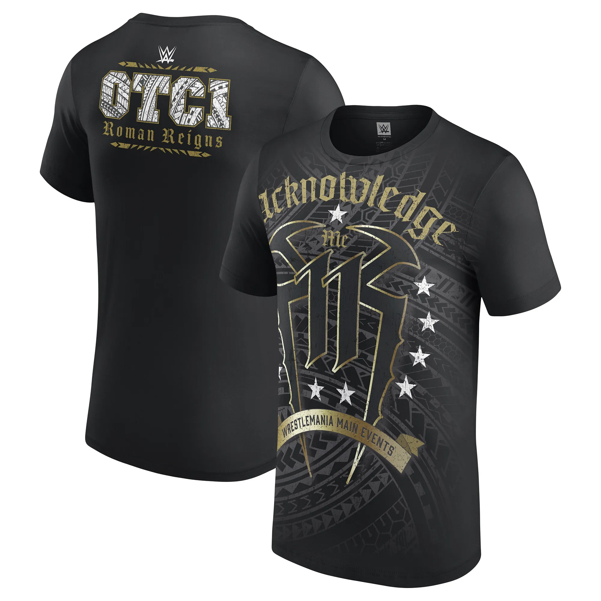 Men's Black Roman Reigns Acknowledge Me 11 T-Shirt sold by WWE