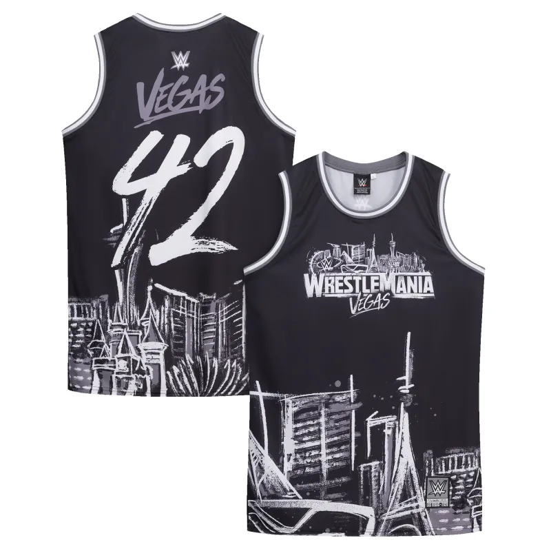 Men's Black WrestleMania 42 Fashion Basketball Jersey made by WWE