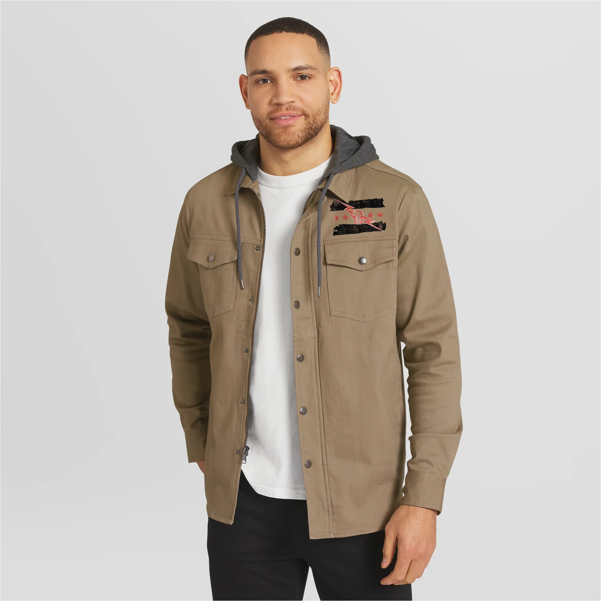 Men's Darius Rucker Collection by Fanatics Tan CM Punk Full-Snap Hooded Jacket sold by WWE