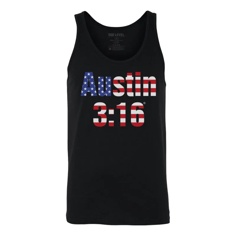 Men's 500 Level Black "Stone Cold" Steve Austin 3:16 American Flag Tank Top made by 500 Level