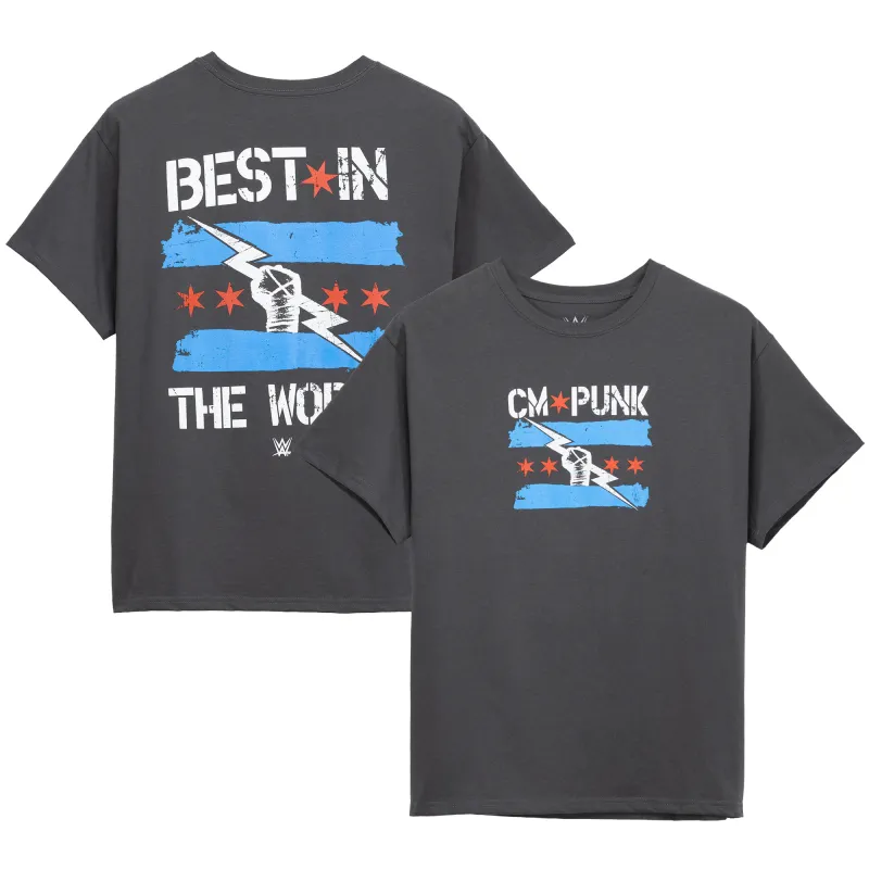 Men's Goodie Two Sleeves  Charcoal CM Punk Best in the World Graphic T-Shirt made by WWE