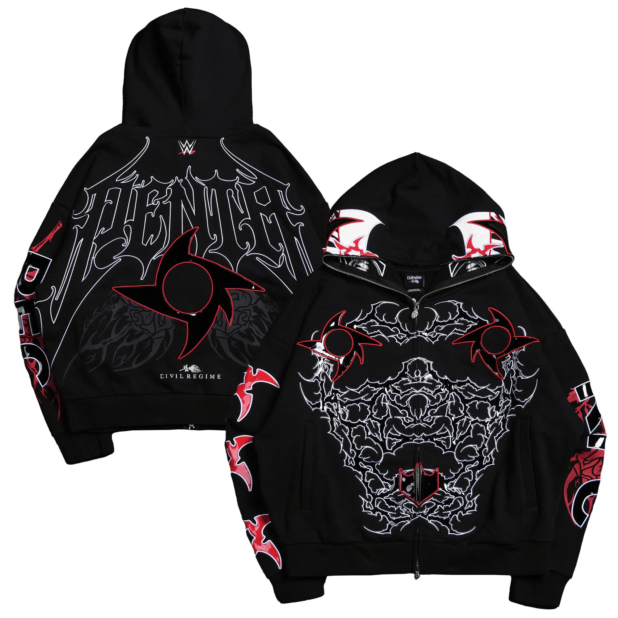 Men's Civil Regime Black Penta Zero Miedo Full-Zip Hoodie sold by WWE