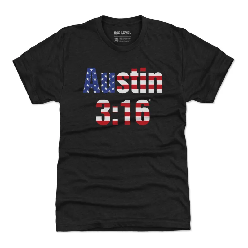 Men's 500 Level Black "Stone Cold" Steve Austin 3:16 American Flag Tri-Blend T-Shirt made by 500 Level