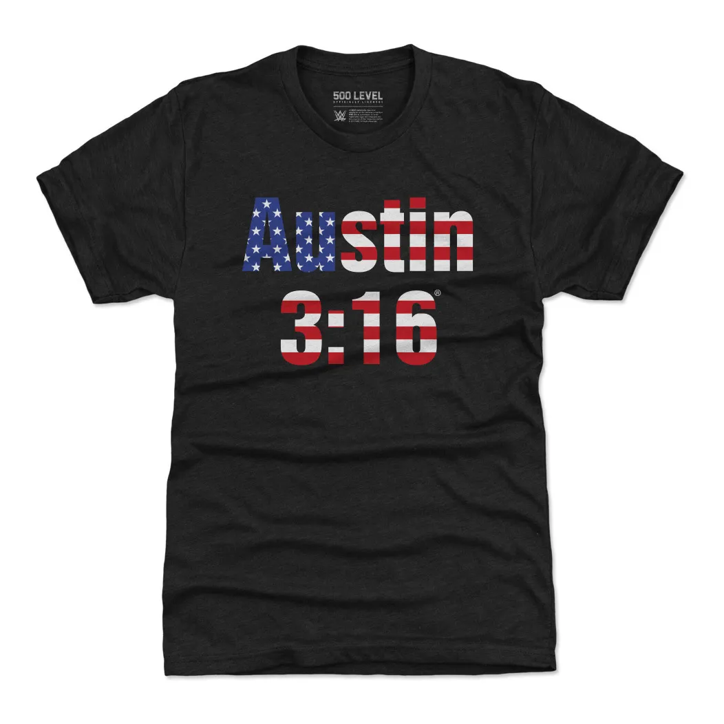 Men's 500 Level Black "Stone Cold" Steve Austin 3:16 American Flag Tri-Blend T-Shirt sold by WWE