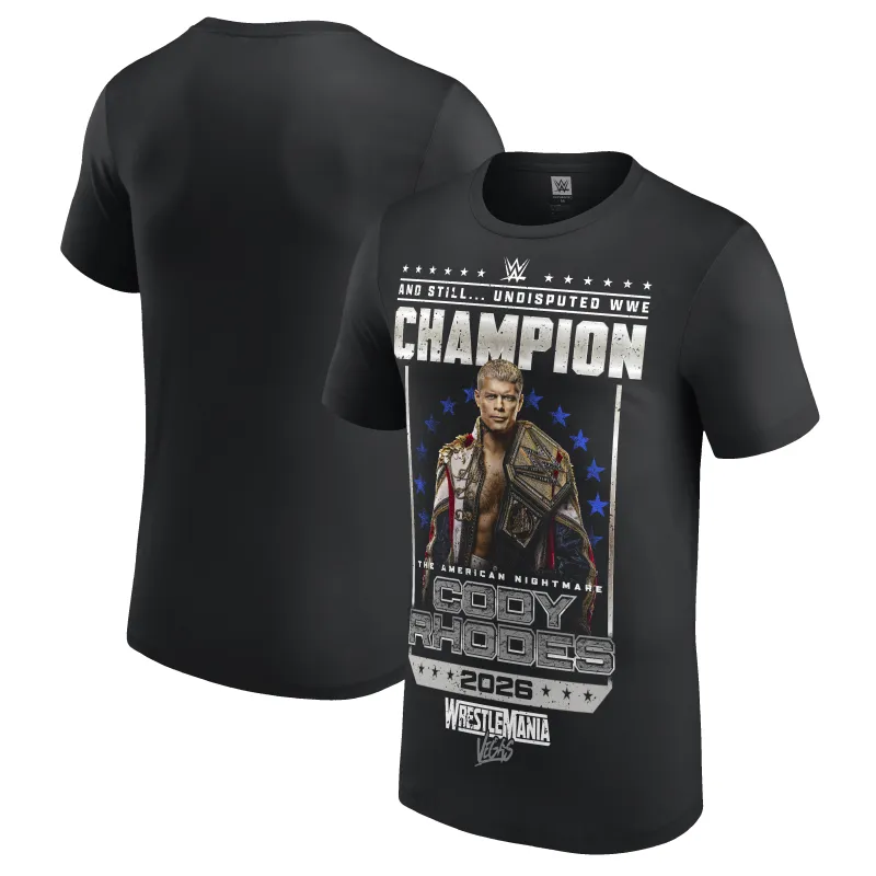 Men's Black Cody Rhodes WrestleMania 42 Winner T-Shirt made by WWE