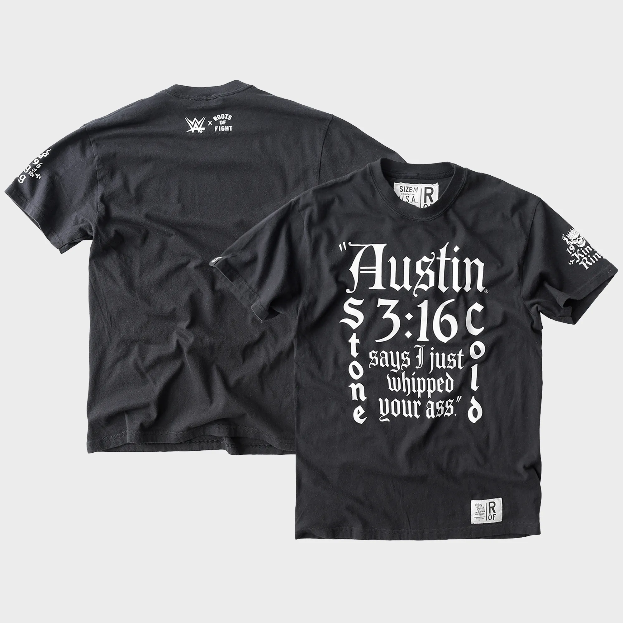 Men's Roots of Fight Black "Stone Cold" Steve Austin '96 Midweight T-Shirt sold by WWE
