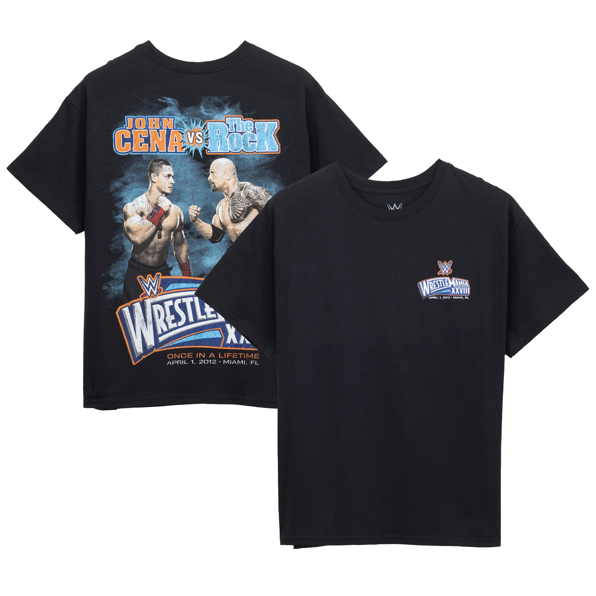 Men's Goodie Two Sleeves Black The Rock vs. John Cena Graphic T-Shirt sold by WWE