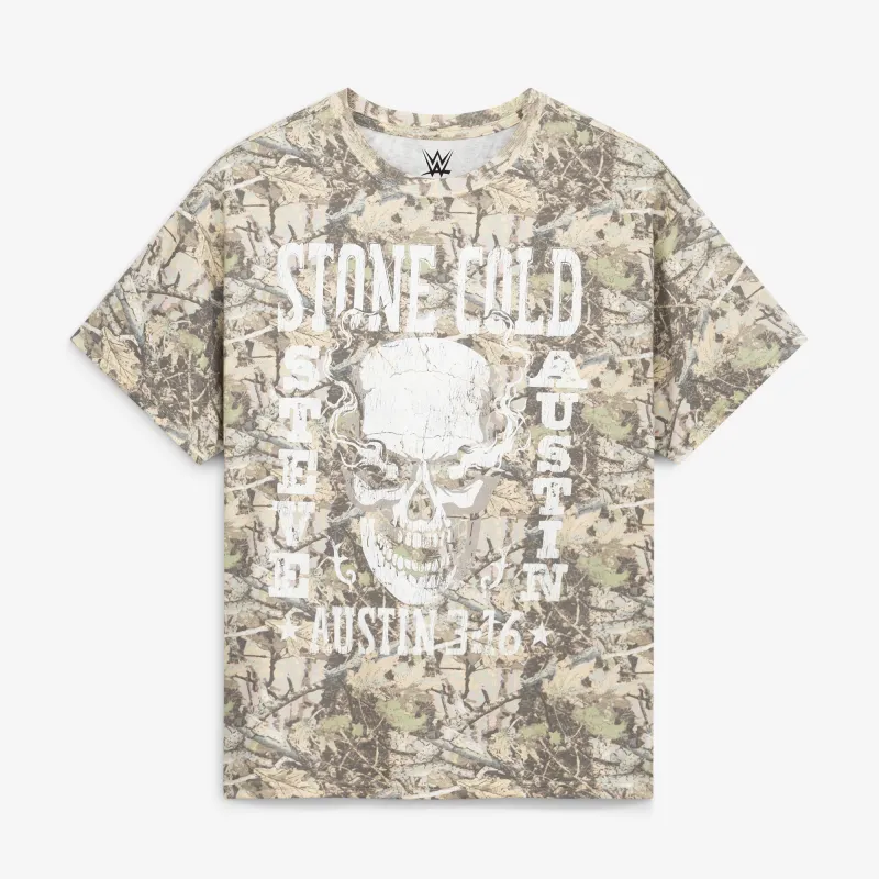 Men's Goodie Two Sleeves  Camo "Stone Cold" Steve Austin Camp Skeleton Graphic T-Shirt made by WWE