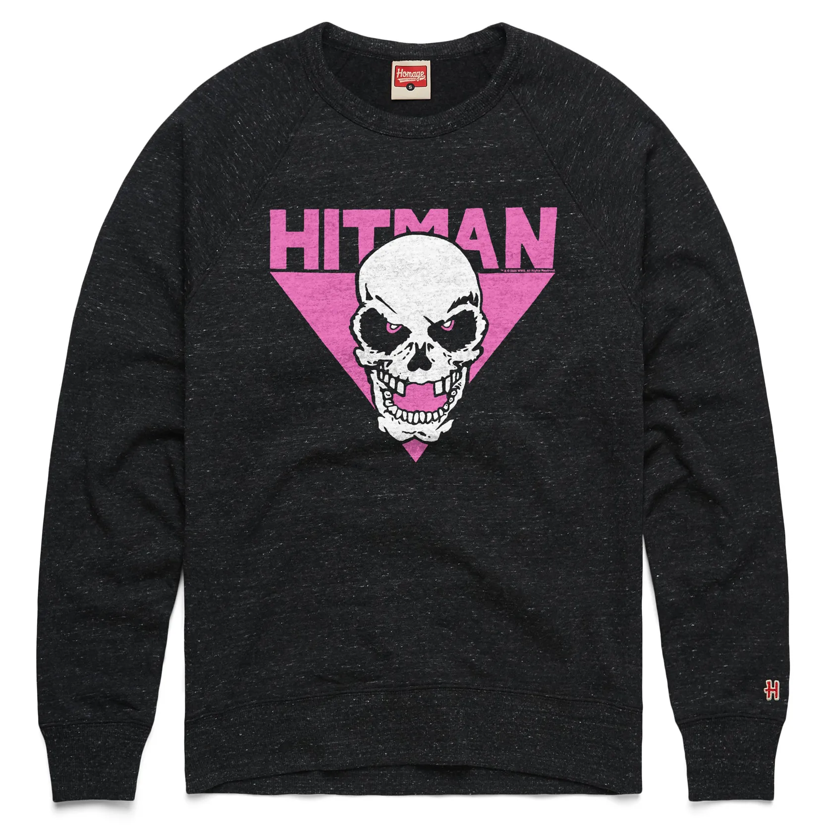Men's Homage Charcoal Bret Hart Skull Tri-Blend Raglan Sweatshirt sold by WWE