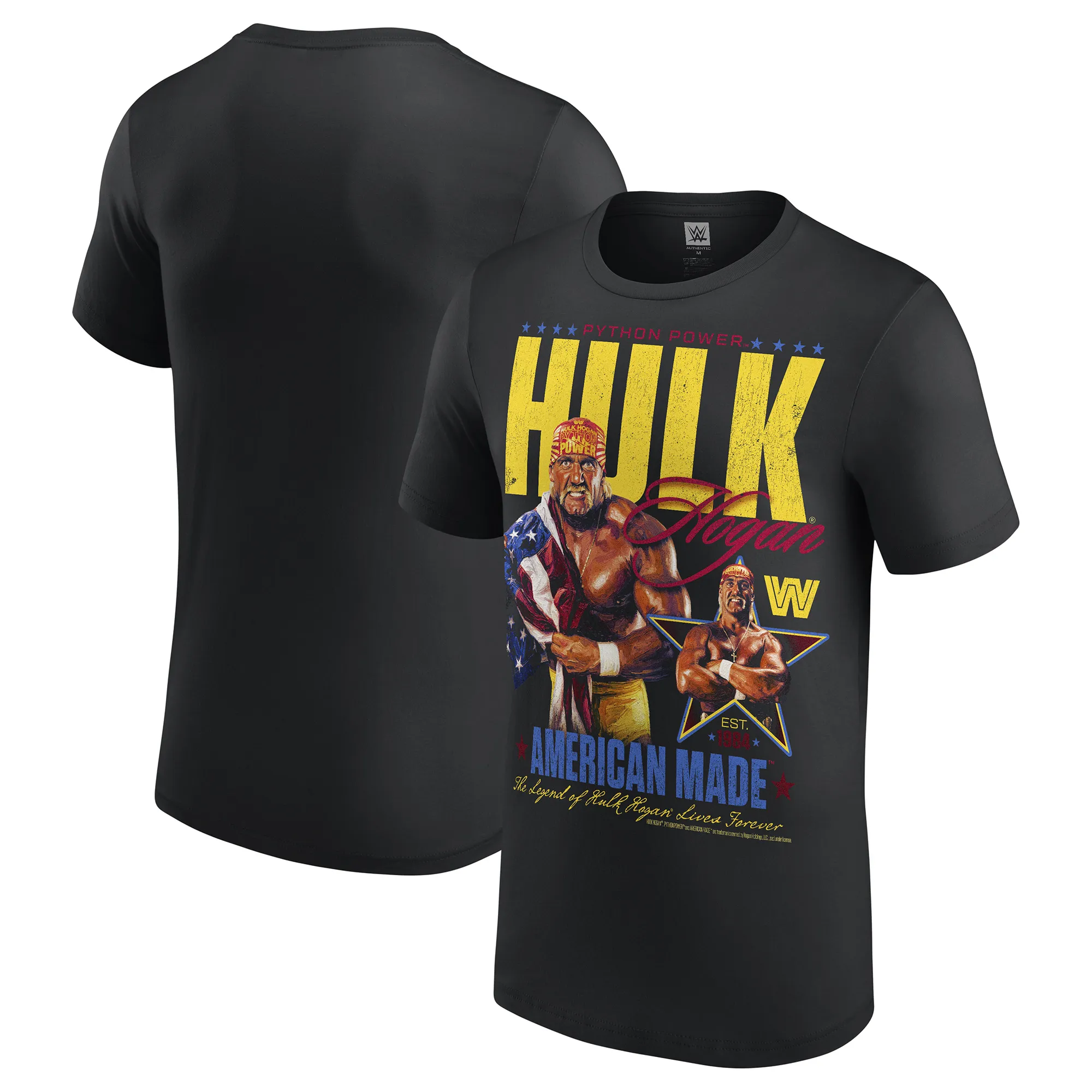 Men's Black Hulk Hogan American Made T-Shirt sold by WWE