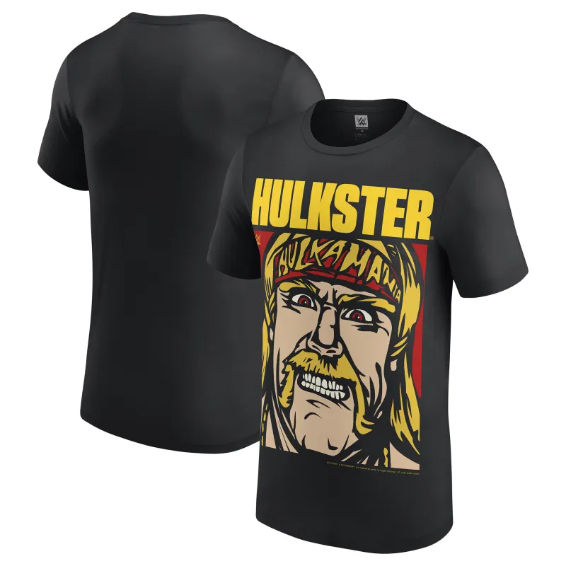 Men's Black Hulk Hogan Cartoon T-Shirt made by WWE