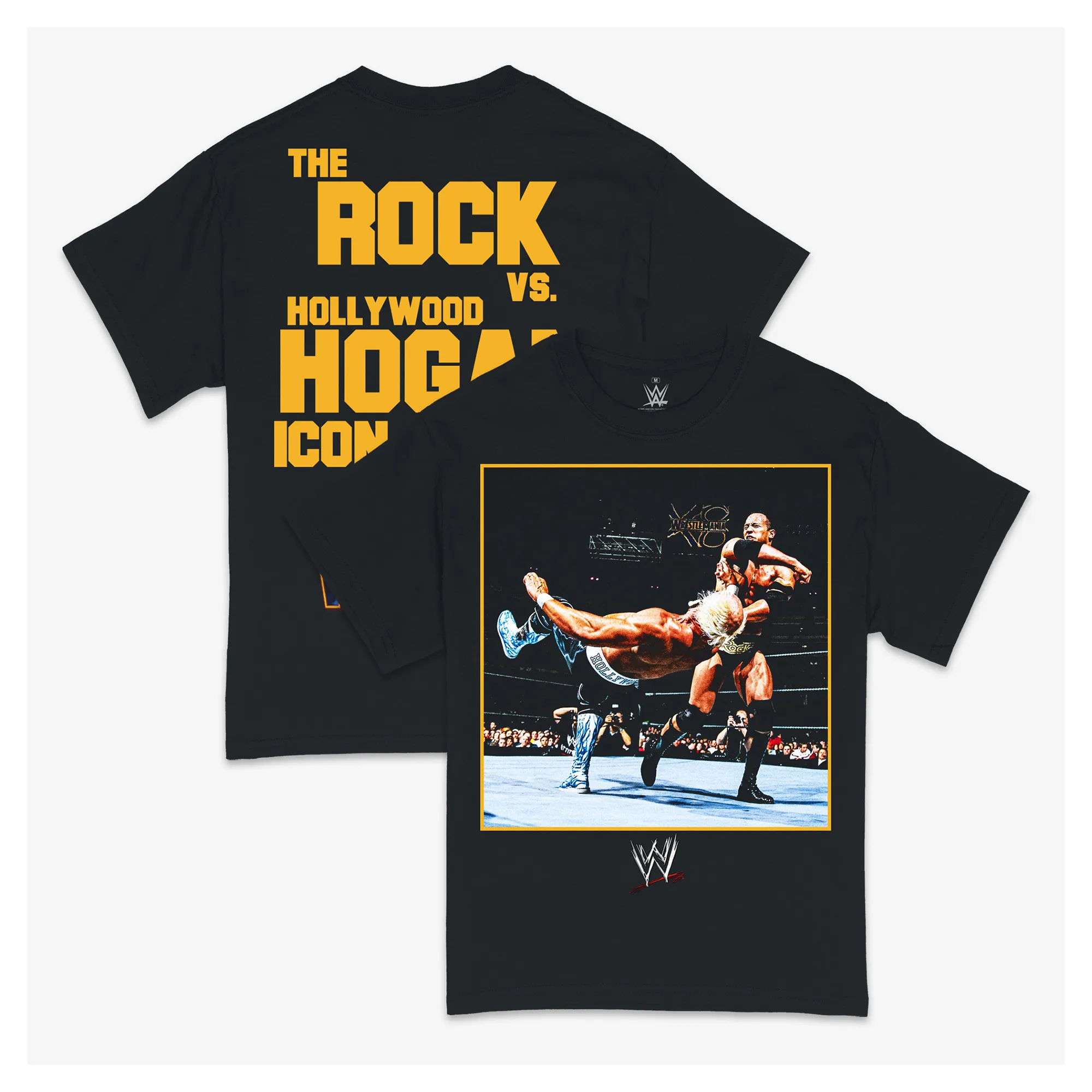 Men's Ripple Junction Black The Rock & Hollywood Hulk Hogan WrestleMania X8 Moment Graphic T-Shirt sold by WWE