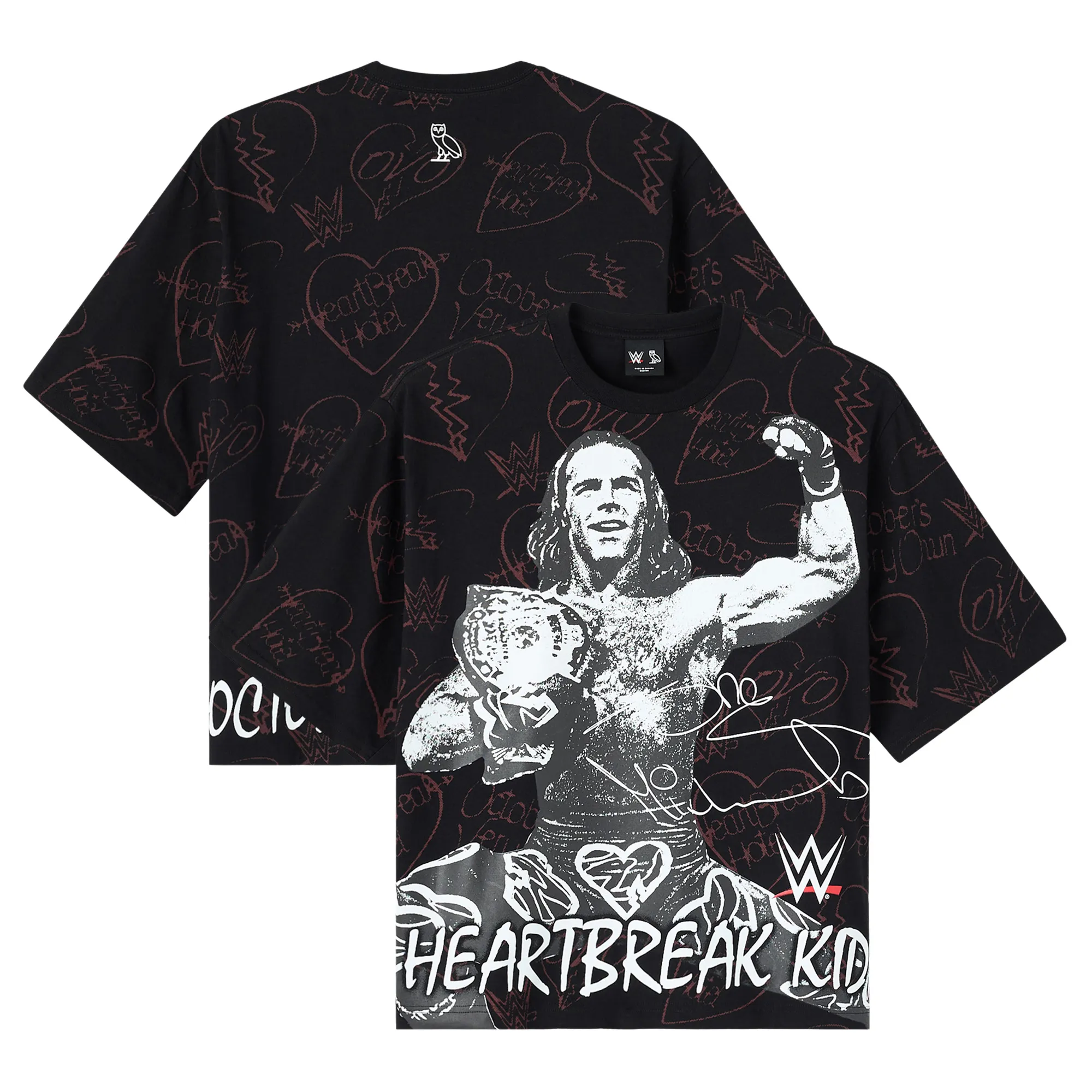 Men's OVO x WWE Black Shawn Michaels Allover Print Graphic T-Shirt sold by WWE