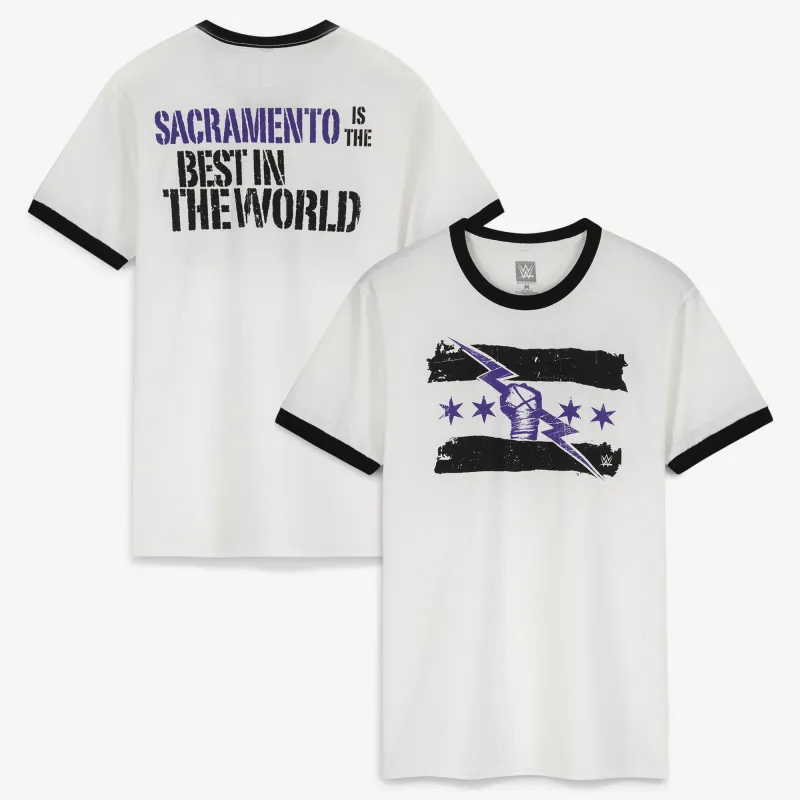 Men's White CM Punk Best in the World Sacramento Ringer T-Shirt made by WWE