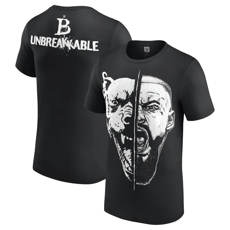 Men's Black Bron Breakker Split Face T-Shirt made by WWE
