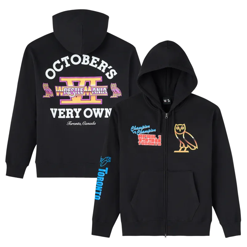 Men's OVO x WWE Black WrestleMania VI Full-Zip Hoodie made by OVO