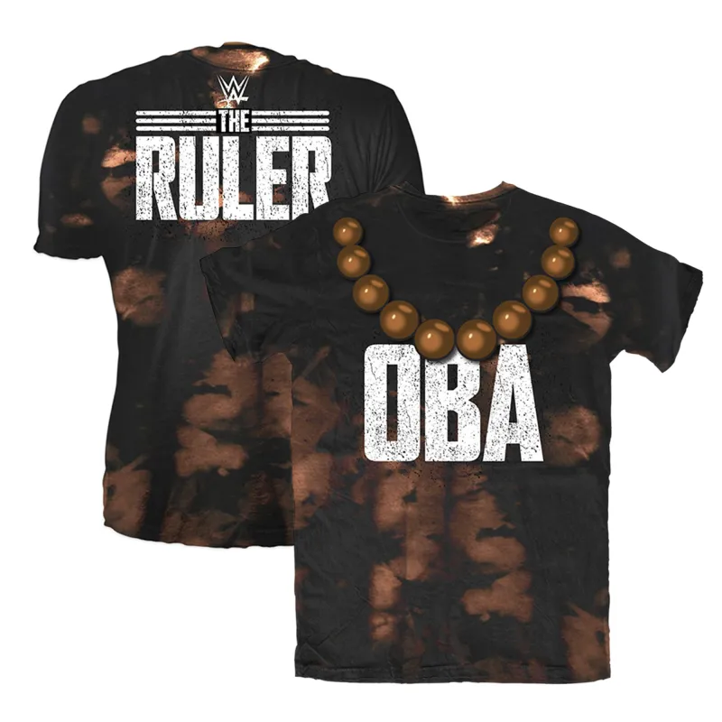 Men's Black Oba Femi Beaded Bleached T-Shirt made by WWE
