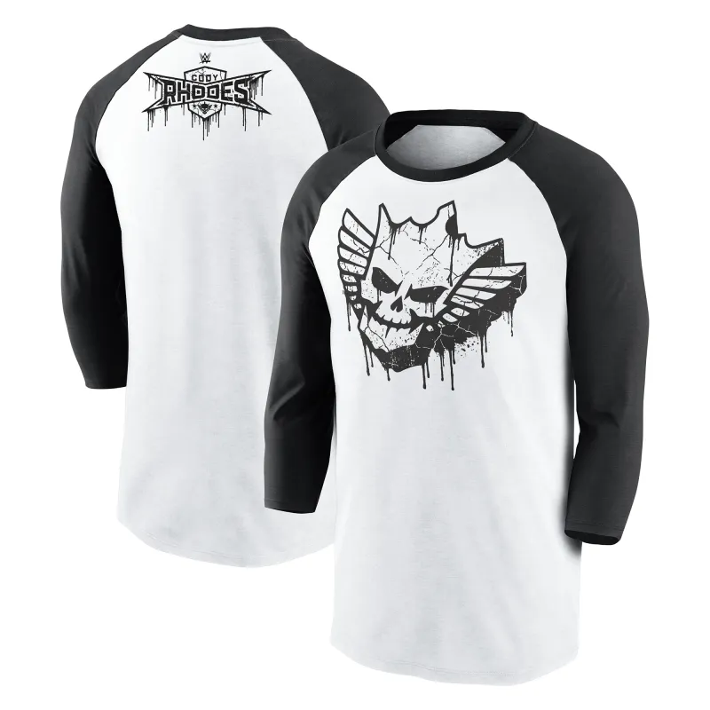Men's White Cody Rhodes Collection Raglan 3/4 Sleeve T-Shirt made by WWE